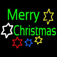 Green Merry Christmas With Stars Neon Sign