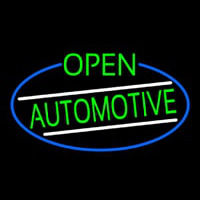 Green Open Automotive Oval With Blue Border Neon Sign