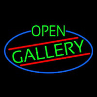 Green Open Gallery Oval With Blue Border Neon Sign