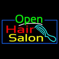 Green Open Hair Salon With Blue Border Neon Sign