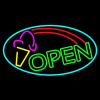 Green Open Ice Cream Cone Neon Sign