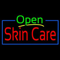 Green Open Skin Care Blue Border Neon Sign