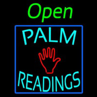 Green Open Turquoise Palm Readings Blue Border Neon Sign