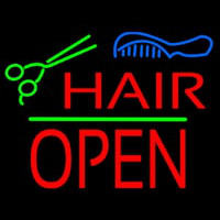 Hair Scissors Comb Block Open Green Line Neon Sign