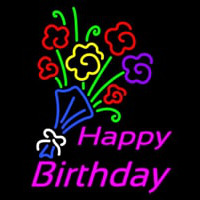 Happy Birthday With Bouquet Neon Sign