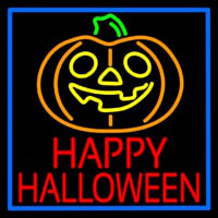 Happy Halloween Pumpkin With Blue Border Neon Sign