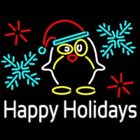 Happy Holidays With Snow Man Logo Neon Sign