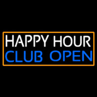 Happy Hour Club Open With Orange Border Neon Sign