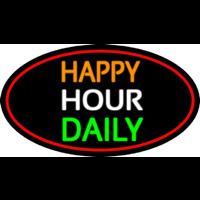 Happy Hours Daily Oval With Red Border Neon Sign