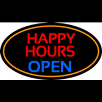 Happy Hours Open Oval With Orange Border Neon Sign