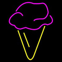 Hard Ice Cream In Pink With Yellow Cone Neon Sign