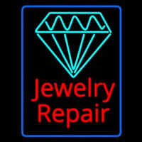 Jewelry Repair Cursive Blue Border Neon Sign