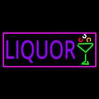 Liquor And Martini Glass With Pink Border Neon Sign