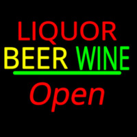 Liquor Beer Wine Cursive Open Neon Sign