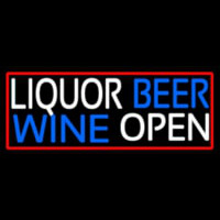 Liquor Beer Wine Open With Red Border Neon Sign