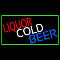 Liquors Cold Beer With Green Border Neon Sign