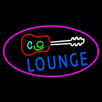 Lounge And Guitar Oval With Pink Border Neon Sign