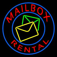 Mail Bo  Rental Blue Circle Neon Sign