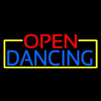 Open Dancing With Yellow Border Neon Sign