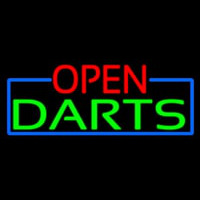 Open Darts With Blue Border Neon Sign