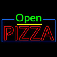 Open Double Stroke Pizza With Blue Border Neon Sign