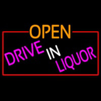 Open Drive In Liquor With Red Border Neon Sign