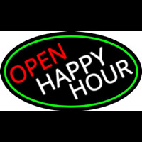Open Happy Hour Oval With Green Border Neon Sign