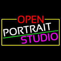 Open Portrait Studio With Yellow Border Neon Sign
