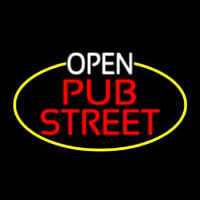 Open Pub Street Oval With Yellow Border Neon Sign