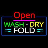 Open Wash Dry Fold Blue Border Neon Sign