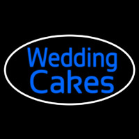 Oval Blue Wedding Cakes Cursive Neon Sign