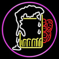 Overflowing Cold Beer Mug Oval With Pink Border Real Neon Glass Tube Neon Sign