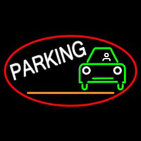 Parking And Car Oval With Red Border Neon Sign