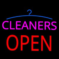 Pink Cleaners Block Open Neon Sign