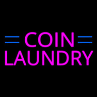 Pink Coin Laundry Blue Lines Neon Sign