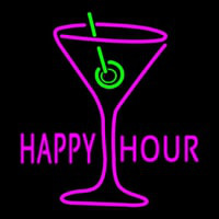 Pink Happy Hour With Wine Glass Neon Sign