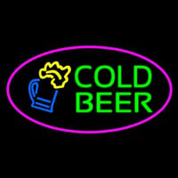 Pink Oval Cold Beer Neon Sign
