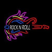 Pink Rock N Roll Guitar Block Neon Sign