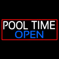 Pool Time Open With Red Border Neon Sign