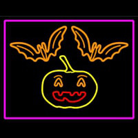 Pumpkin And Bats With Pink Border Neon Sign