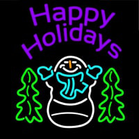 Purple Happy Holidays Snow Man Neon Sign