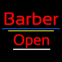 Red Barber Open Blue Yellow Lines Neon Sign