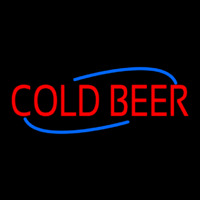 Red Cold Beer With Blue Border With Blue Line Neon Sign