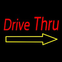 Red Double Stroke Drive Thru With Yellow Arrow Neon Sign