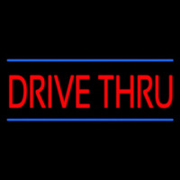Red Drive Thru Blue Lines Neon Sign