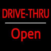 Red Drive Thru Open White Line Neon Sign