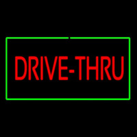 Red Drive Thru Rectangle Green Neon Sign