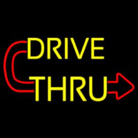 Red Drive Thru With Curved Arrow Neon Sign