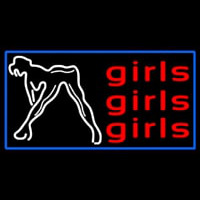 Red Girls Girls Girls Strip Club With Blue Border Neon Sign