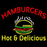 Red Hamburgers Hot And Delicious Neon Sign